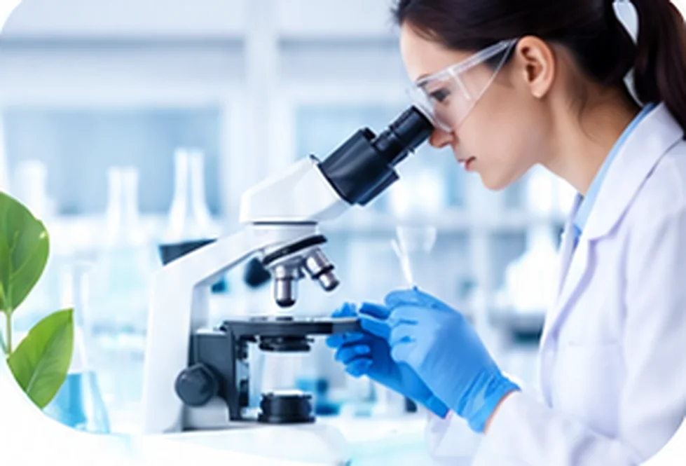 Scientist using a microscope in a laboratory
