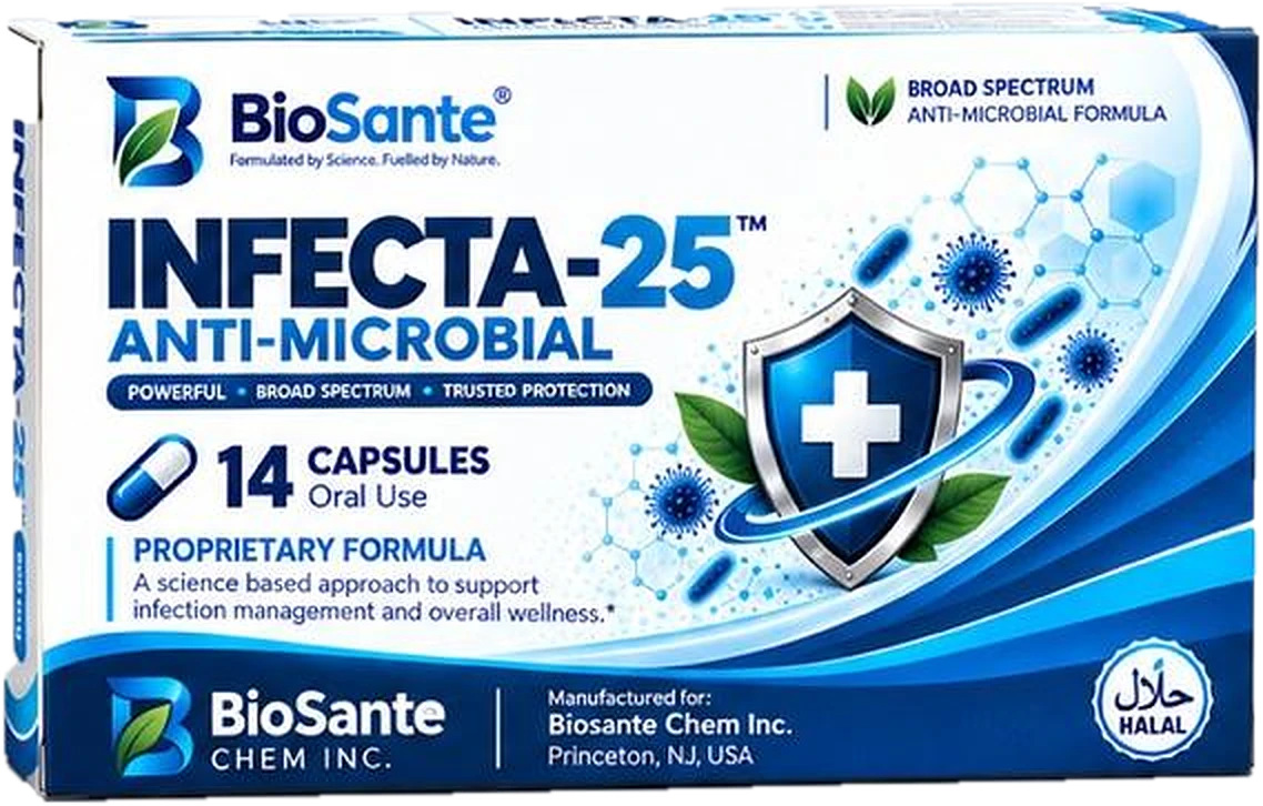 Infecta-25 dietary supplement box, front view